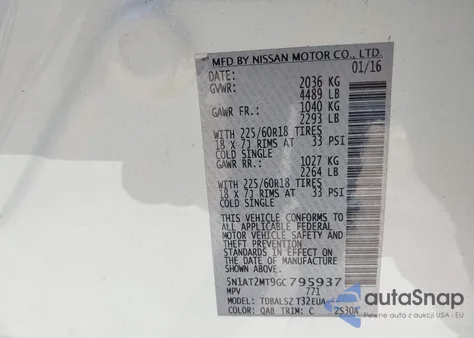 2016 Nissan Rogue Sl from USA, damaged, VIN 5N1AT2MT9GC795937